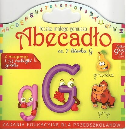 Teczka małego geniusza. Abecadło cz.7- literka G (2 magnesy i 53 naklejki gratis)