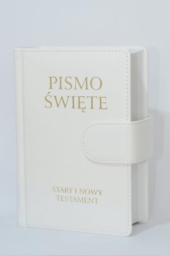 Pismo Święte Stary i Nowy Testament (białe skóropodobne z zapięciem na magnes)