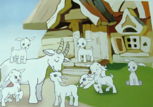 Kamishibai karty z bajką O wilku i 7 koźlątkach 38x28