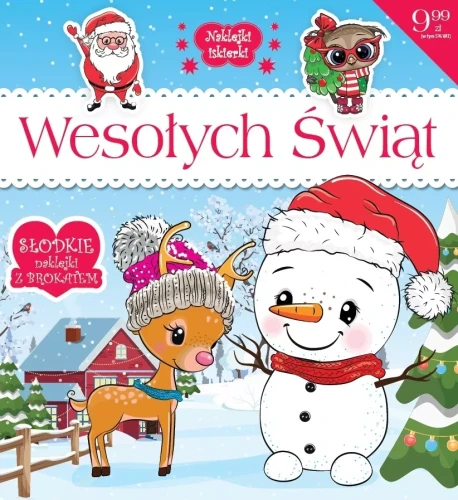 Naklejki iskierki. Wesołych Świąt. Słodkie naklejki z brokatem