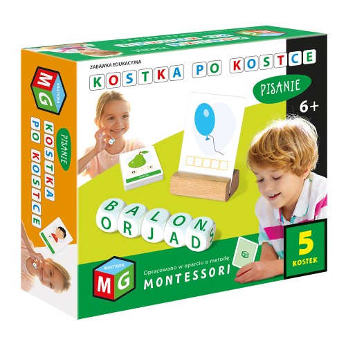 Montessori zabawka edukacyjna. Kostka po kostce Pisanie 5 kostek